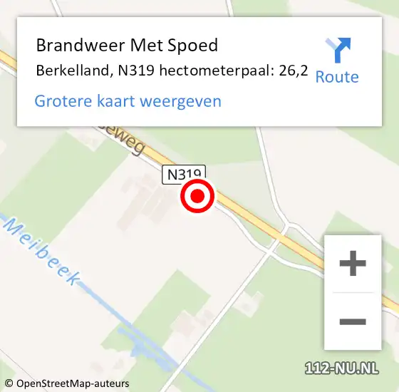 Locatie op kaart van de 112 melding: Brandweer Met Spoed Naar Berkelland, N319 hectometerpaal: 26,2 op 28 juni 2022 15:12