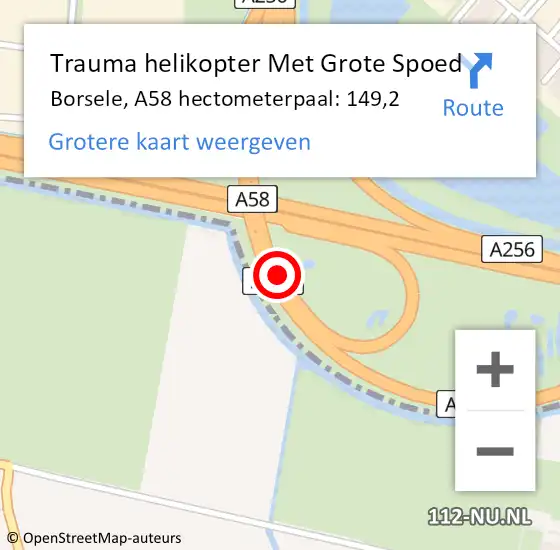 Locatie op kaart van de 112 melding: Trauma helikopter Met Grote Spoed Naar Borsele, A58 hectometerpaal: 149,2 op 28 juni 2022 16:15