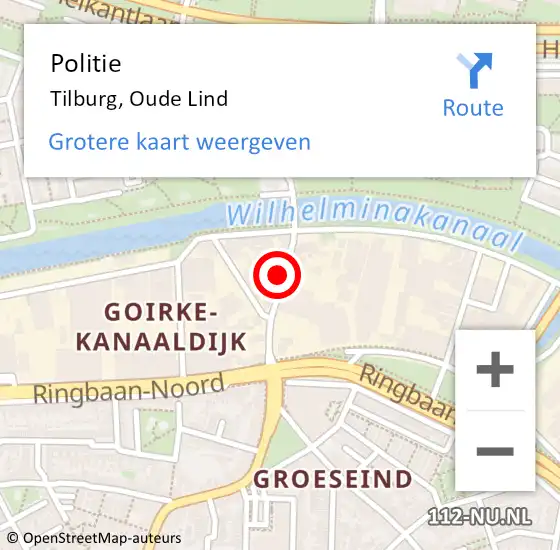 Locatie op kaart van de 112 melding: Politie Tilburg, Oude Lind op 28 juni 2022 19:19