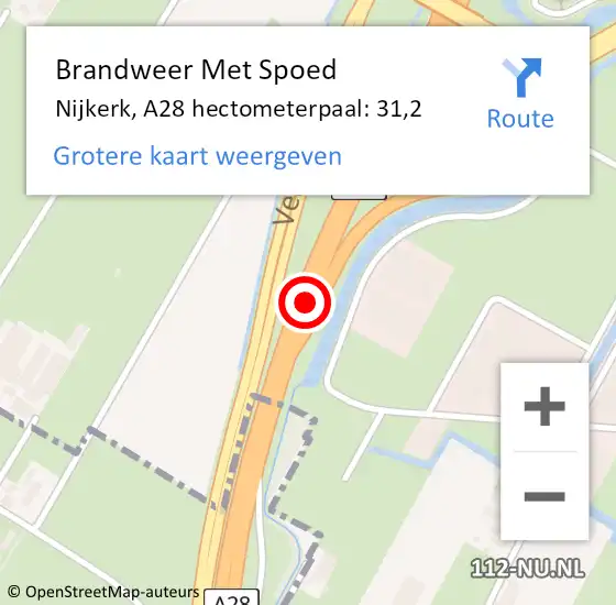 Locatie op kaart van de 112 melding: Brandweer Met Spoed Naar Nijkerk, A28 hectometerpaal: 31,2 op 28 juni 2022 20:04