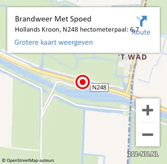 Locatie op kaart van de 112 melding: Brandweer Met Spoed Naar Hollands Kroon, N248 hectometerpaal: 6,7 op 28 juni 2022 20:51