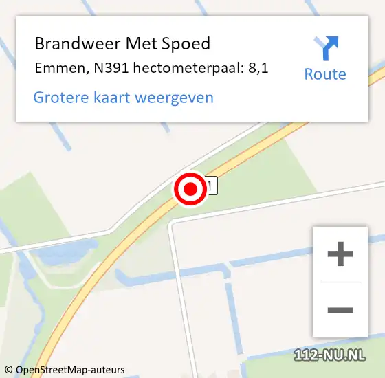 Locatie op kaart van de 112 melding: Brandweer Met Spoed Naar Emmen, N391 hectometerpaal: 8,1 op 28 juni 2022 20:57