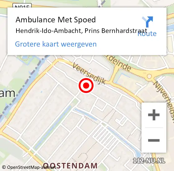 Locatie op kaart van de 112 melding: Ambulance Met Spoed Naar Hendrik-Ido-Ambacht, Prins Bernhardstraat op 28 juni 2022 21:26