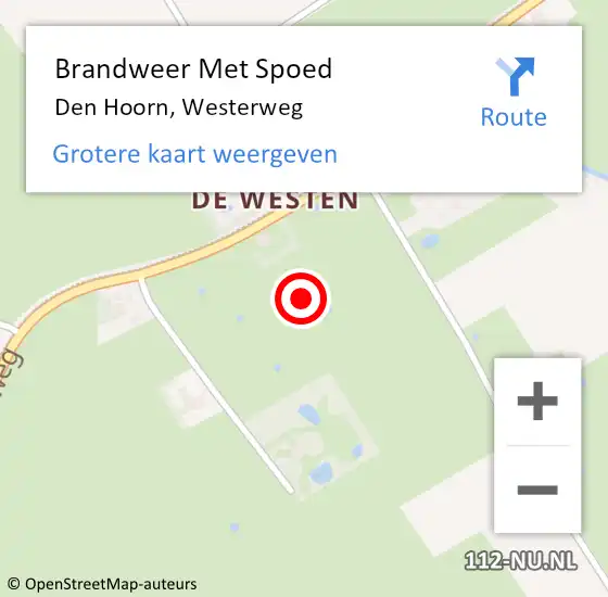 Locatie op kaart van de 112 melding: Brandweer Met Spoed Naar Den Hoorn, Westerweg op 28 juni 2022 21:33