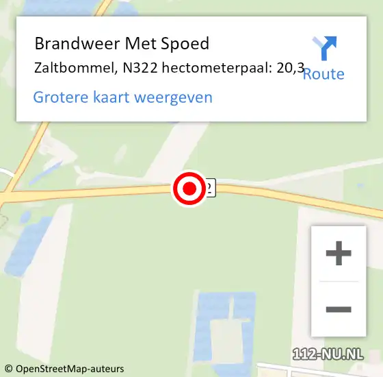 Locatie op kaart van de 112 melding: Brandweer Met Spoed Naar Zaltbommel, N322 hectometerpaal: 20,3 op 28 juni 2022 22:32