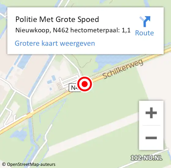 Locatie op kaart van de 112 melding: Politie Met Grote Spoed Naar Nieuwkoop, N462 hectometerpaal: 1,1 op 29 juni 2022 08:12