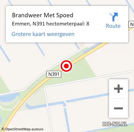 Locatie op kaart van de 112 melding: Brandweer Met Spoed Naar Emmen, N391 hectometerpaal: 8 op 29 juni 2022 09:37