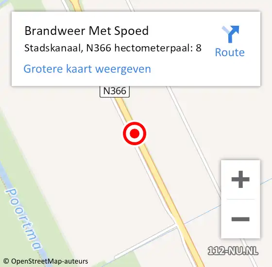 Locatie op kaart van de 112 melding: Brandweer Met Spoed Naar Stadskanaal, N366 hectometerpaal: 8 op 29 juni 2022 09:42