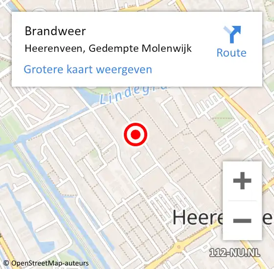 Locatie op kaart van de 112 melding: Brandweer Heerenveen, Gedempte Molenwijk op 29 juni 2022 11:05