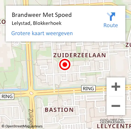 Locatie op kaart van de 112 melding: Brandweer Met Spoed Naar Lelystad, Blokkerhoek op 29 juni 2022 11:43