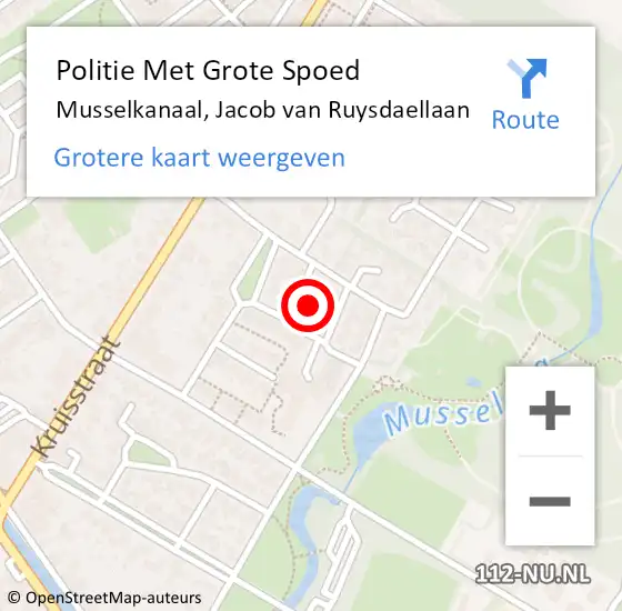 Locatie op kaart van de 112 melding: Politie Met Grote Spoed Naar Musselkanaal, Jacob van Ruysdaellaan op 29 juni 2022 11:46
