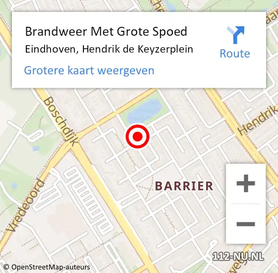 Locatie op kaart van de 112 melding: Brandweer Met Grote Spoed Naar Eindhoven, Hendrik de Keyzerplein op 29 juni 2022 14:43