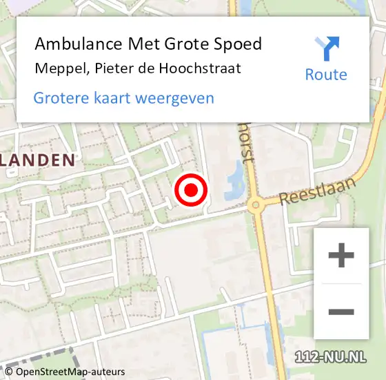 Locatie op kaart van de 112 melding: Ambulance Met Grote Spoed Naar Meppel, Pieter de Hoochstraat op 29 juni 2022 16:21