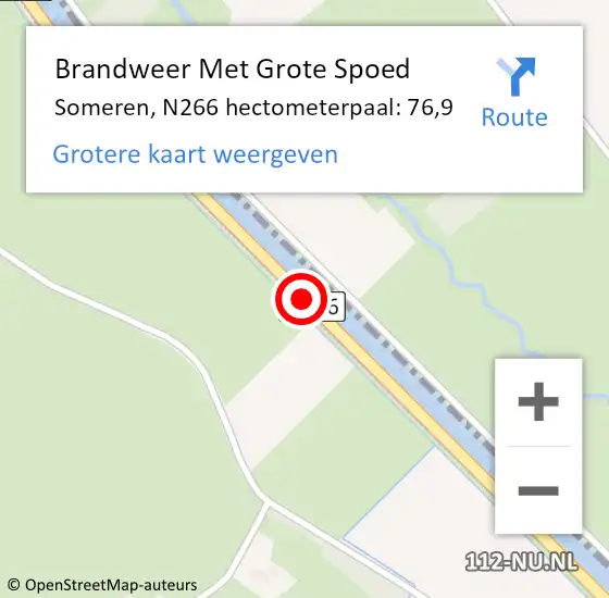 Locatie op kaart van de 112 melding: Brandweer Met Grote Spoed Naar Someren, N266 hectometerpaal: 76,9 op 29 juni 2022 16:53