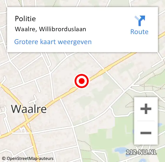 Locatie op kaart van de 112 melding: Politie Waalre, Willibrorduslaan op 29 juni 2022 16:54
