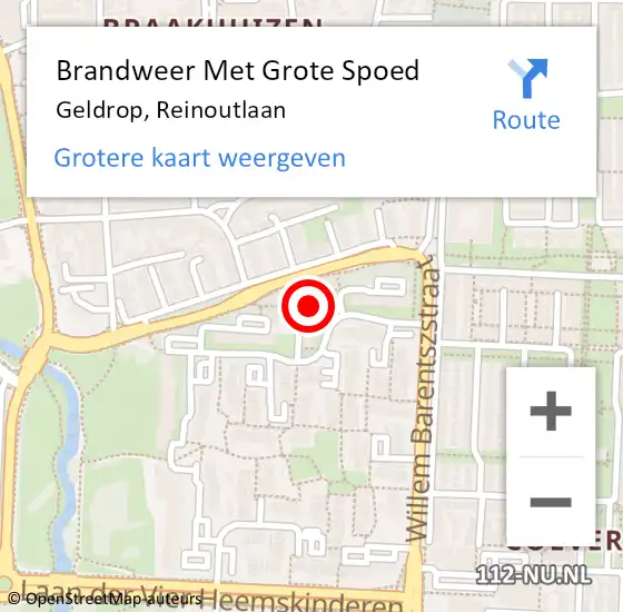 Locatie op kaart van de 112 melding: Brandweer Met Grote Spoed Naar Geldrop, Reinoutlaan op 29 juni 2022 16:54