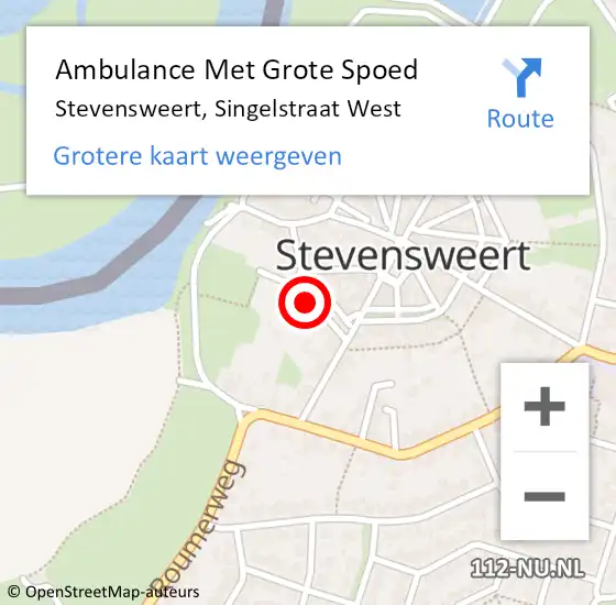 Locatie op kaart van de 112 melding: Ambulance Met Grote Spoed Naar Stevensweert, Singelstraat West op 29 juni 2022 16:58