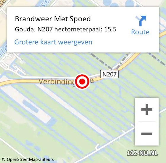 Locatie op kaart van de 112 melding: Brandweer Met Spoed Naar Gouda, N207 hectometerpaal: 15,5 op 29 juni 2022 16:59