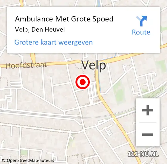 Locatie op kaart van de 112 melding: Ambulance Met Grote Spoed Naar Velp, Den Heuvel op 29 juni 2022 18:24