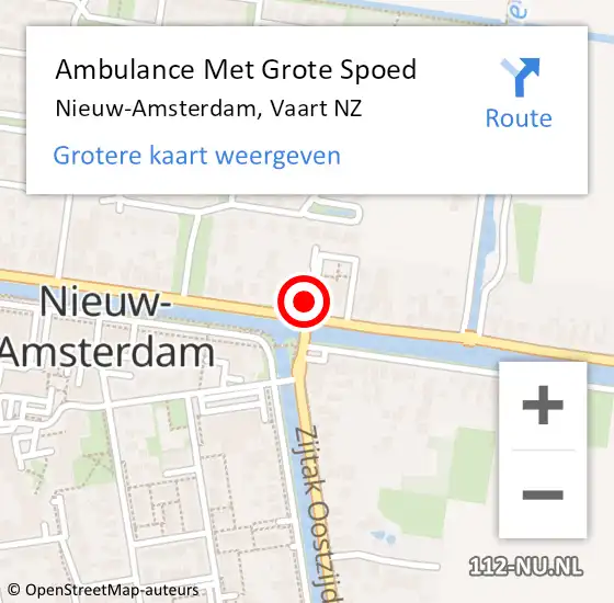 Locatie op kaart van de 112 melding: Ambulance Met Grote Spoed Naar Nieuw-Amsterdam, Vaart NZ op 29 juni 2022 21:11