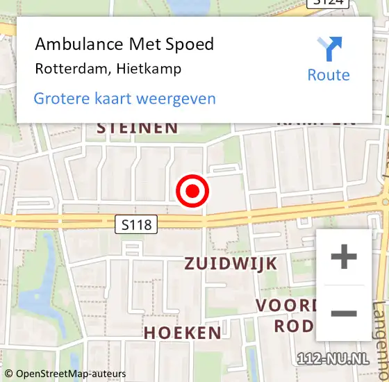 Locatie op kaart van de 112 melding: Ambulance Met Spoed Naar Rotterdam, Hietkamp op 29 juni 2022 23:37