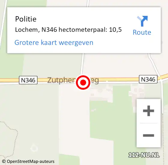 Locatie op kaart van de 112 melding: Politie Lochem, N346 hectometerpaal: 10,5 op 30 juni 2022 00:14