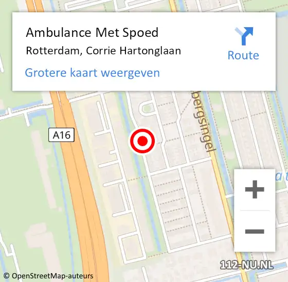 Locatie op kaart van de 112 melding: Ambulance Met Spoed Naar Rotterdam, Corrie Hartonglaan op 30 juni 2022 03:50
