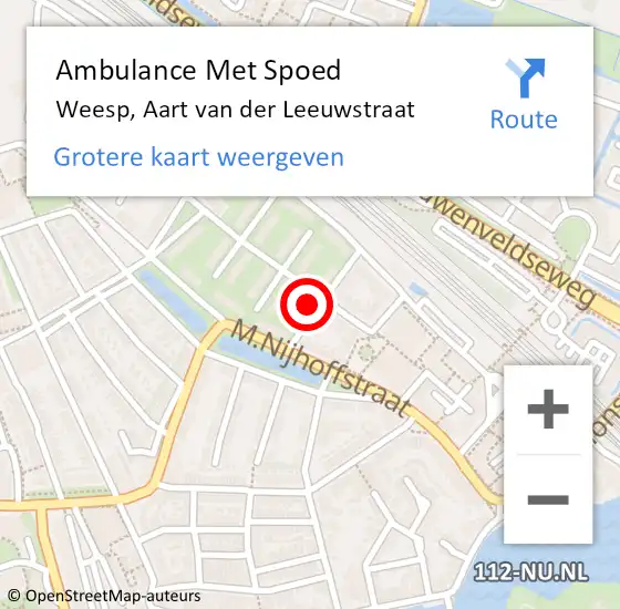 Locatie op kaart van de 112 melding: Ambulance Met Spoed Naar Weesp, Aart van der Leeuwstraat op 30 juni 2022 04:10