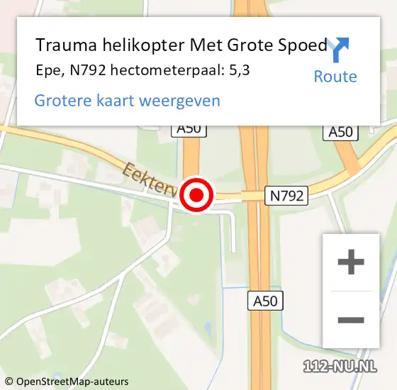 Locatie op kaart van de 112 melding: Trauma helikopter Met Grote Spoed Naar Epe, N792 hectometerpaal: 5,3 op 30 juni 2022 06:58