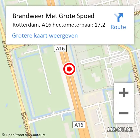Locatie op kaart van de 112 melding: Brandweer Met Grote Spoed Naar Rotterdam, A16 hectometerpaal: 17,2 op 30 juni 2022 08:45