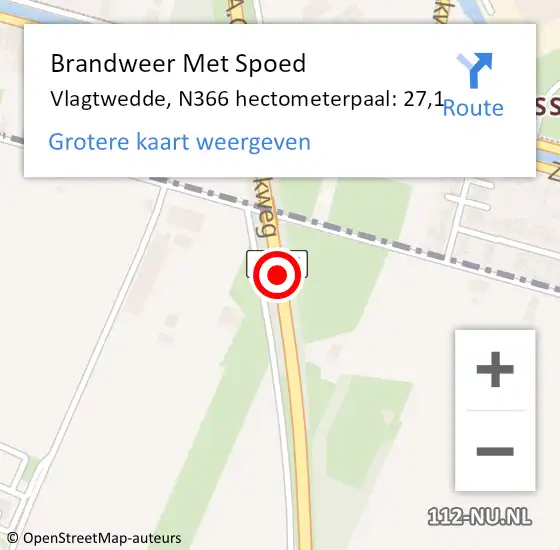 Locatie op kaart van de 112 melding: Brandweer Met Spoed Naar Vlagtwedde, N366 hectometerpaal: 27,1 op 30 juni 2022 09:04
