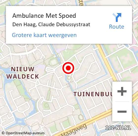 Locatie op kaart van de 112 melding: Ambulance Met Spoed Naar Den Haag, Claude Debussystraat op 30 juni 2022 12:03