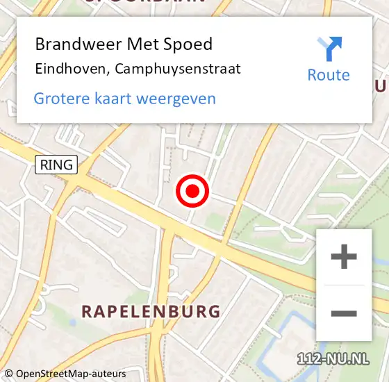 Locatie op kaart van de 112 melding: Brandweer Met Spoed Naar Eindhoven, Camphuysenstraat op 30 juni 2022 14:18