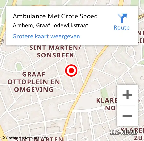 Locatie op kaart van de 112 melding: Ambulance Met Grote Spoed Naar Arnhem, Graaf Lodewijkstraat op 30 juni 2022 17:45