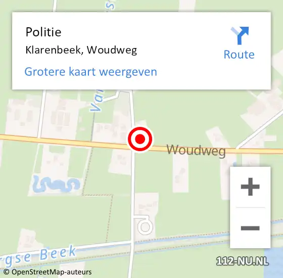 Locatie op kaart van de 112 melding: Politie Klarenbeek, Woudweg op 30 juni 2022 18:19