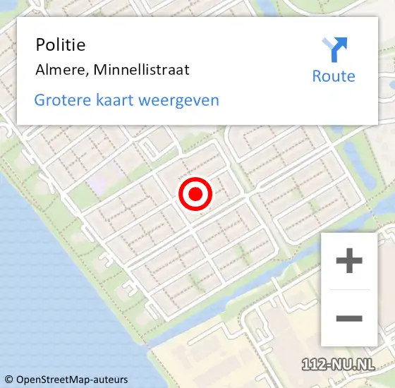 Locatie op kaart van de 112 melding: Politie Almere, Minnellistraat op 30 juni 2022 20:09