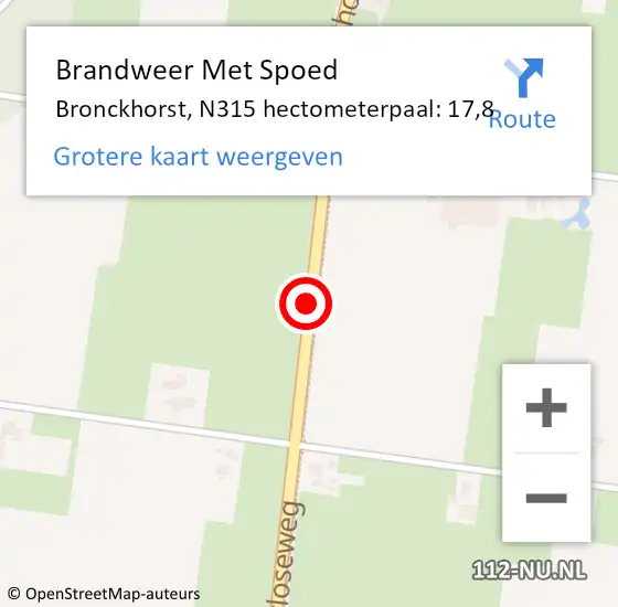 Locatie op kaart van de 112 melding: Brandweer Met Spoed Naar Bronckhorst, N315 hectometerpaal: 17,8 op 30 juni 2022 20:18