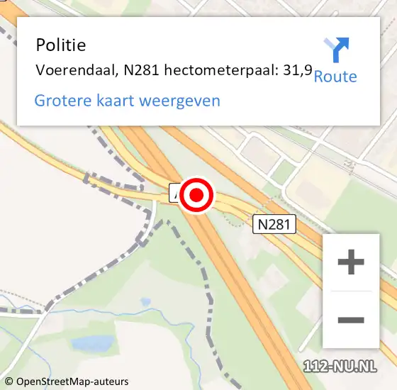 Locatie op kaart van de 112 melding: Politie Voerendaal, N281 hectometerpaal: 31,9 op 30 juni 2022 22:56