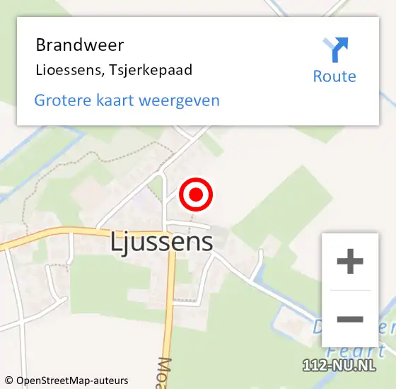 Locatie op kaart van de 112 melding: Brandweer Lioessens, Tsjerkepaad op 30 juni 2022 23:07