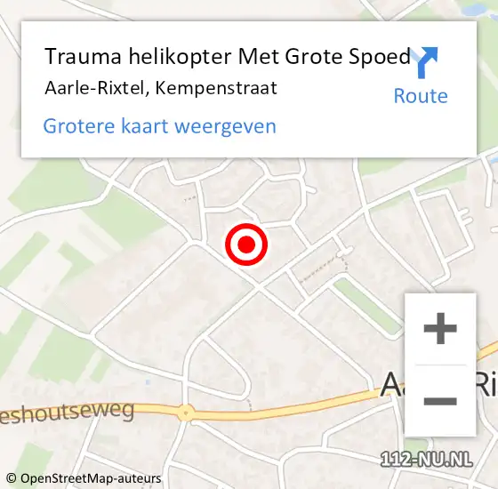 Locatie op kaart van de 112 melding: Trauma helikopter Met Grote Spoed Naar Aarle-Rixtel, Kempenstraat op 1 juli 2022 07:02