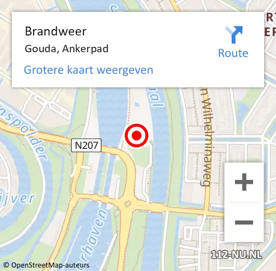 Locatie op kaart van de 112 melding: Brandweer Gouda, Ankerpad op 1 juli 2022 09:26