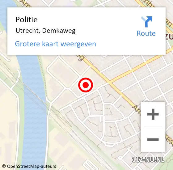 Locatie op kaart van de 112 melding: Politie Utrecht, Demkaweg op 1 juli 2022 09:44