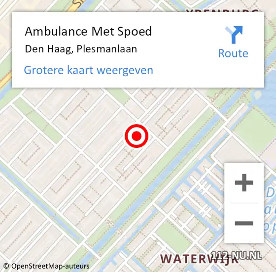 Locatie op kaart van de 112 melding: Ambulance Met Spoed Naar Den Haag, Plesmanlaan op 1 juli 2022 09:53