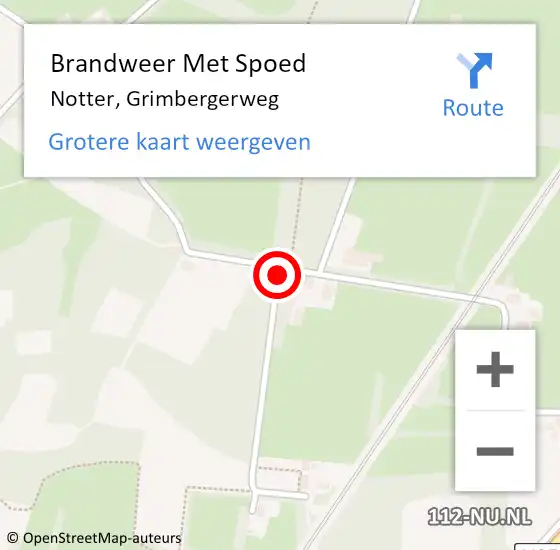 Locatie op kaart van de 112 melding: Brandweer Met Spoed Naar Notter, Grimbergerweg op 1 juli 2022 10:27