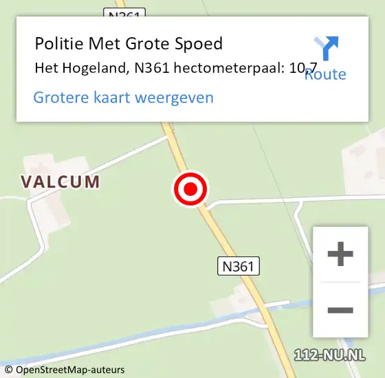Locatie op kaart van de 112 melding: Politie Met Grote Spoed Naar Het Hogeland, N361 hectometerpaal: 10,7 op 1 juli 2022 12:18