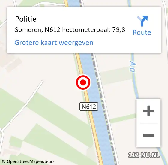 Locatie op kaart van de 112 melding: Politie Someren, N612 hectometerpaal: 79,8 op 1 juli 2022 13:03
