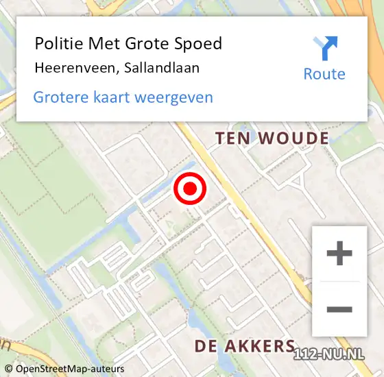 Locatie op kaart van de 112 melding: Politie Met Grote Spoed Naar Heerenveen, Sallandlaan op 1 juli 2022 16:21