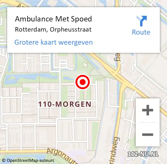 Locatie op kaart van de 112 melding: Ambulance Met Spoed Naar Rotterdam, Orpheusstraat op 1 juli 2022 21:42