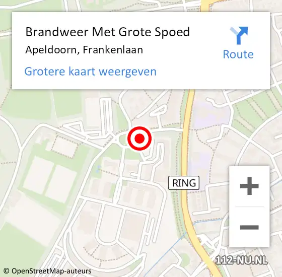 Locatie op kaart van de 112 melding: Brandweer Met Grote Spoed Naar Apeldoorn, Frankenlaan op 2 juli 2022 00:14