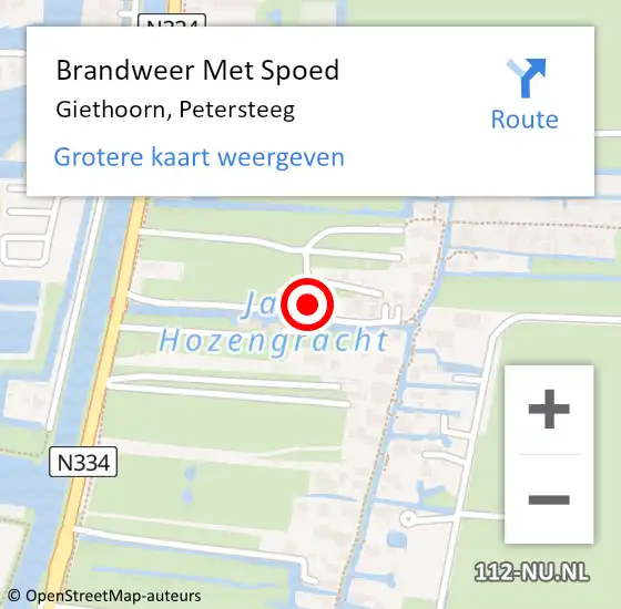 Locatie op kaart van de 112 melding: Brandweer Met Spoed Naar Giethoorn, Petersteeg op 2 juli 2022 01:02